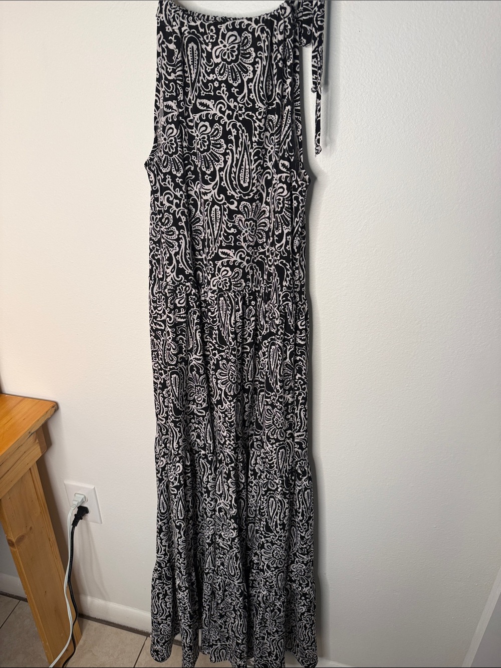 Kaiya Designs Black White Paisley Tiered Maxi Dress Tie Strap Boho XXS - Picture 5 of 6